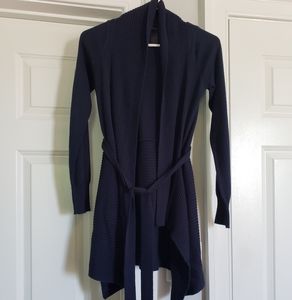 Navy blue belted long sweater, Medium